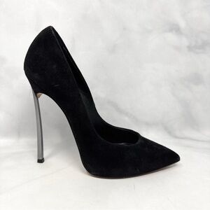 CASADEI Biondini Blade Metal Stiletto Heel Suede Leather Pointed Toe Pumps Black